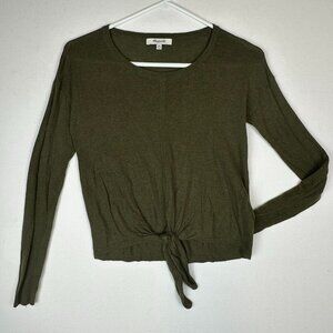 Madewell Fine Gauge Tie Front Sweater in Foliage Green